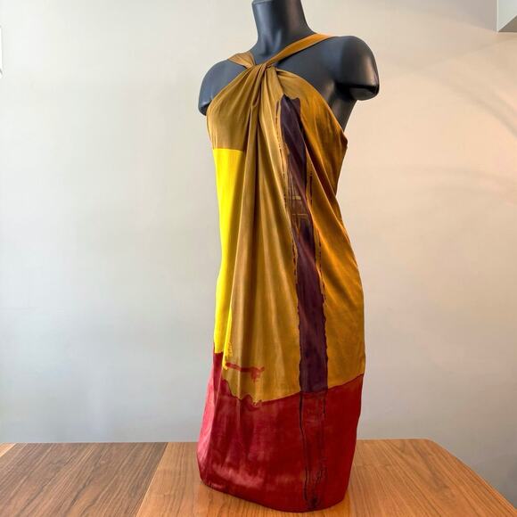 Vince Dresses & Skirts - Vince Dress Size 10 Stretch Silk Charmeuse Twisted Halter Abstract Color Block